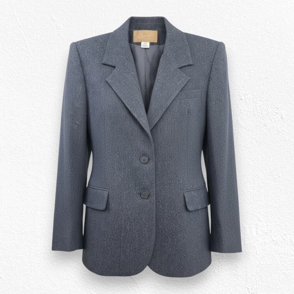 Vintage 90s Saville Gray Wool Blend Blazer Size 12 Made in USA Office Career